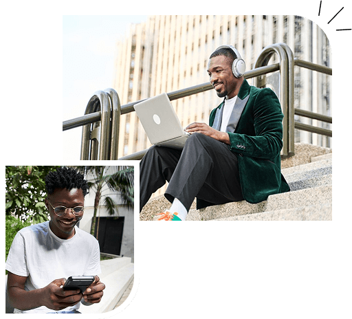 Business professionals working with technology